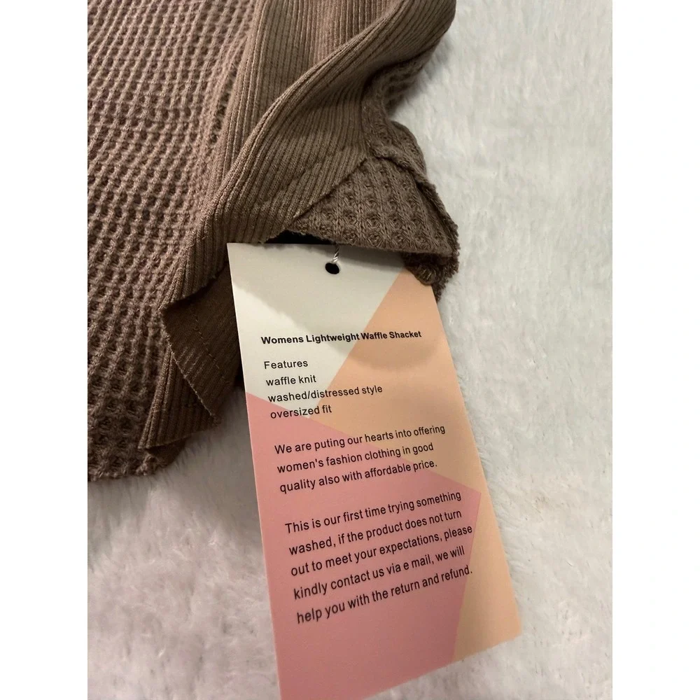 Womens Lightweight Waffle Knit‎ Shacket Brown Oversized Button Down XL NWT - Picture 7 of 12